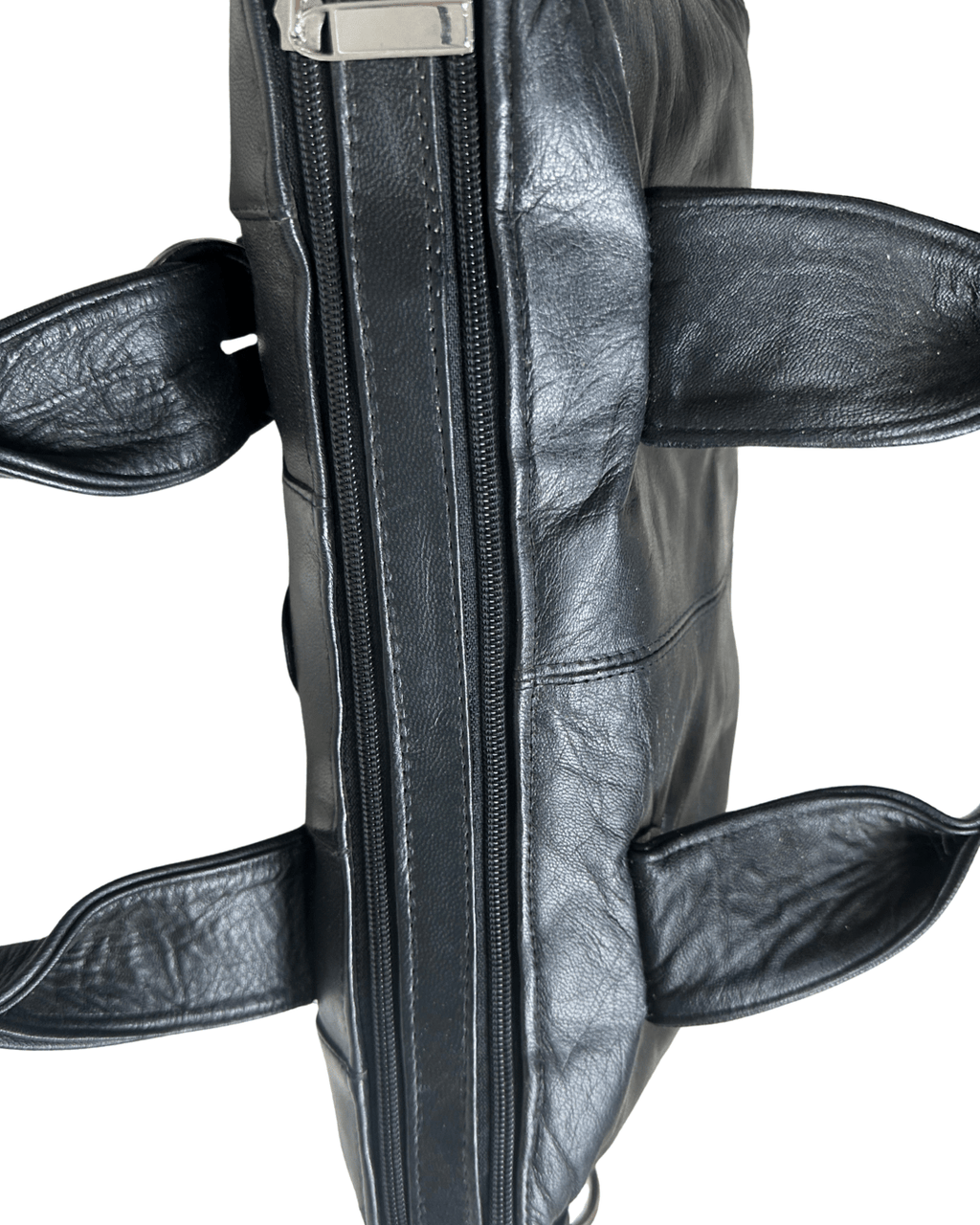 Vintage Y2K Black Genuine Leather Shoulder Bag with Buckle and Lace - Up Detail - Funkify
