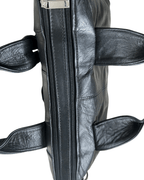 Vintage Y2K Black Genuine Leather Shoulder Bag with Buckle and Lace - Up Detail - Funkify