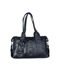Vintage Y2K Black Genuine Leather Shoulder Bag with Buckle and Lace - Up Detail - Funkify