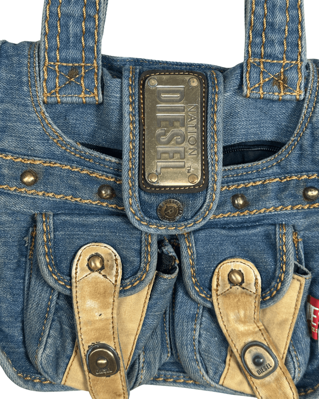 Vintage Y2K Diesel Nation Distressed Denim Bag - Funkify