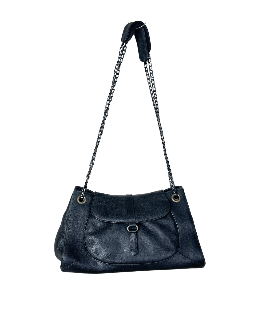 Vintage Y2K Genuine Leather Shoulder Bag with Adjustable Double Chain Strap - Funkify