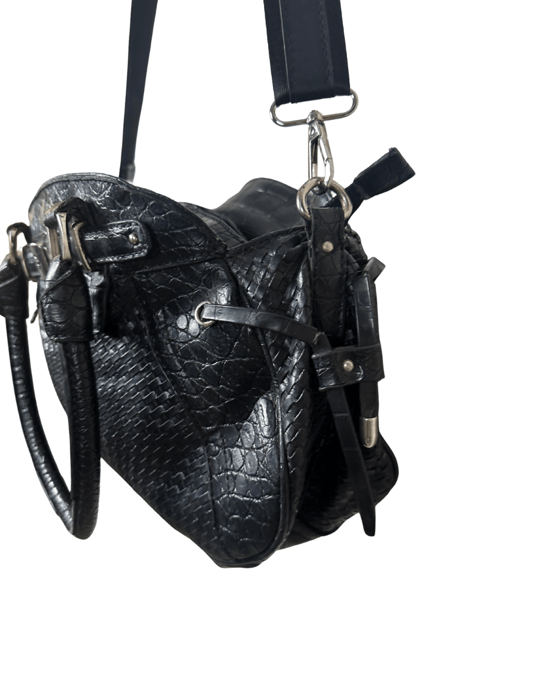 Vintage Y2K Guess Black Embossed Leather Shoulder Bag - Funkify
