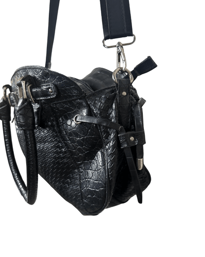 Vintage Y2K Guess Black Embossed Leather Shoulder Bag - Funkify