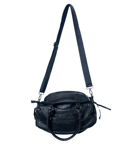 Vintage Y2K Guess Black Embossed Leather Shoulder Bag - Funkify