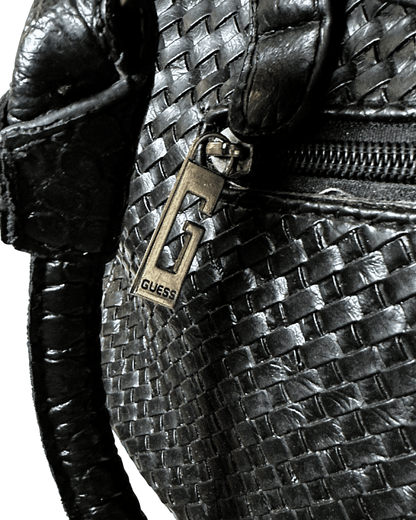 Vintage Y2K Guess Black Embossed Leather Shoulder Bag - Funkify