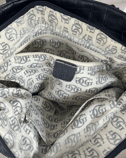 Vintage Y2K Guess Black Embossed Leather Shoulder Bag - Funkify