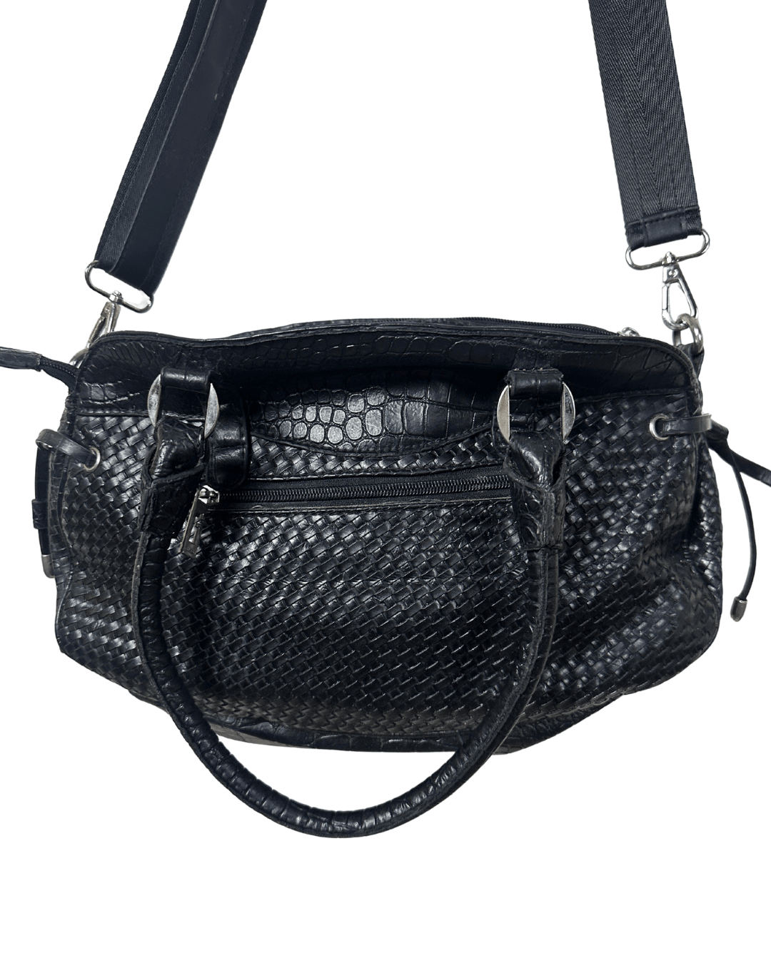 Vintage Y2K Guess Black Embossed Leather Shoulder Bag - Funkify