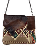 Vintage Y2K Hair-On Cowhide & Kilim Tapestry Shoulder Bag - Funkify