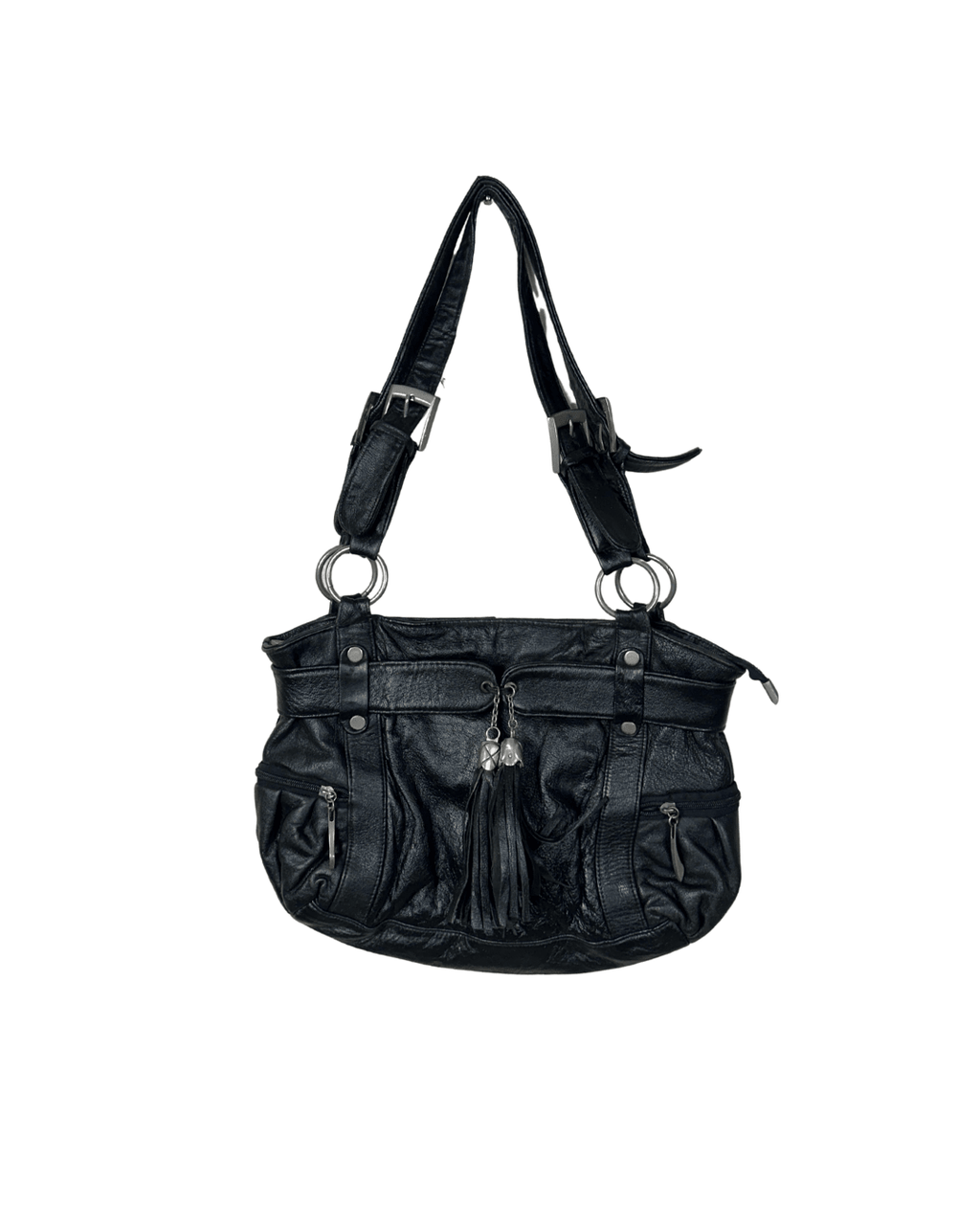 Vintage Y2K Leather Slouchy Shoulder Bag with Tassel Charm - Funkify