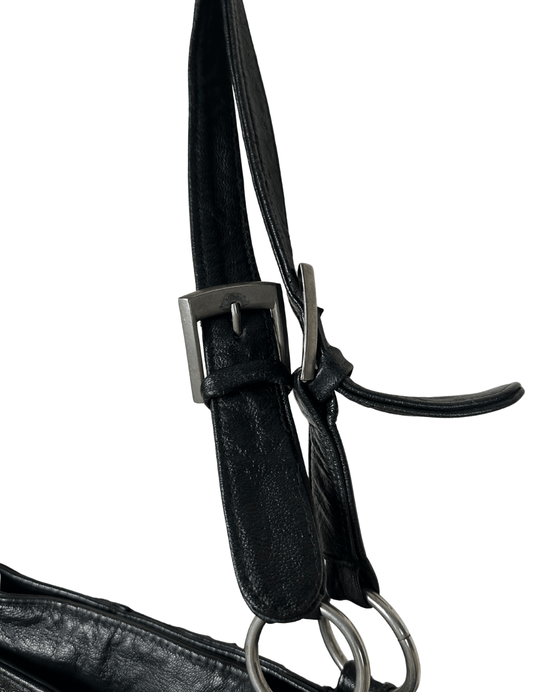 Vintage Y2K Leather Slouchy Shoulder Bag with Tassel Charm - Funkify