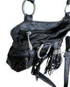 Vintage Y2K Leather Slouchy Shoulder Bag with Tassel Charm - Funkify