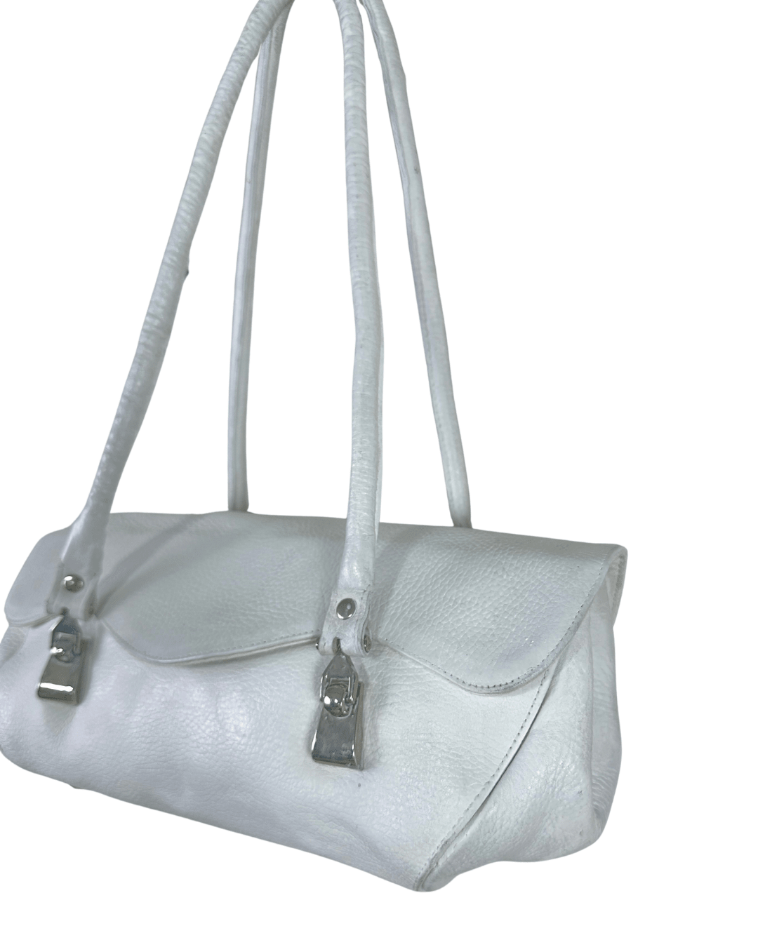 Vintage Y2K Minimalist White Genuine Leather Shoulder Bag - Funkify