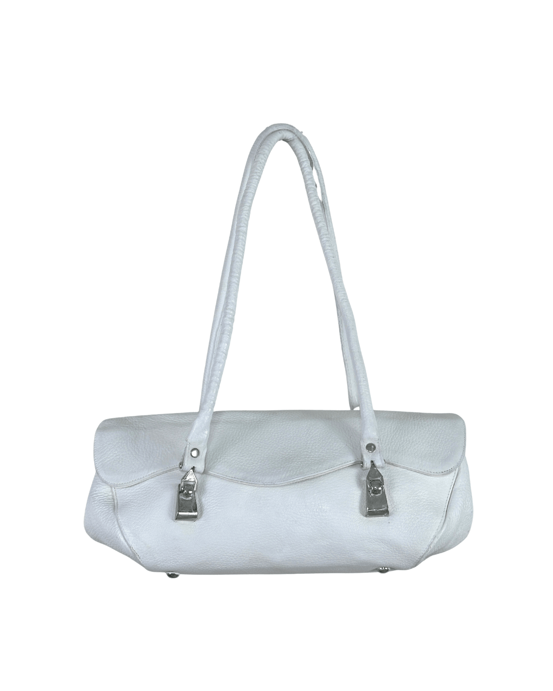 Vintage Y2K Minimalist White Genuine Leather Shoulder Bag - Funkify