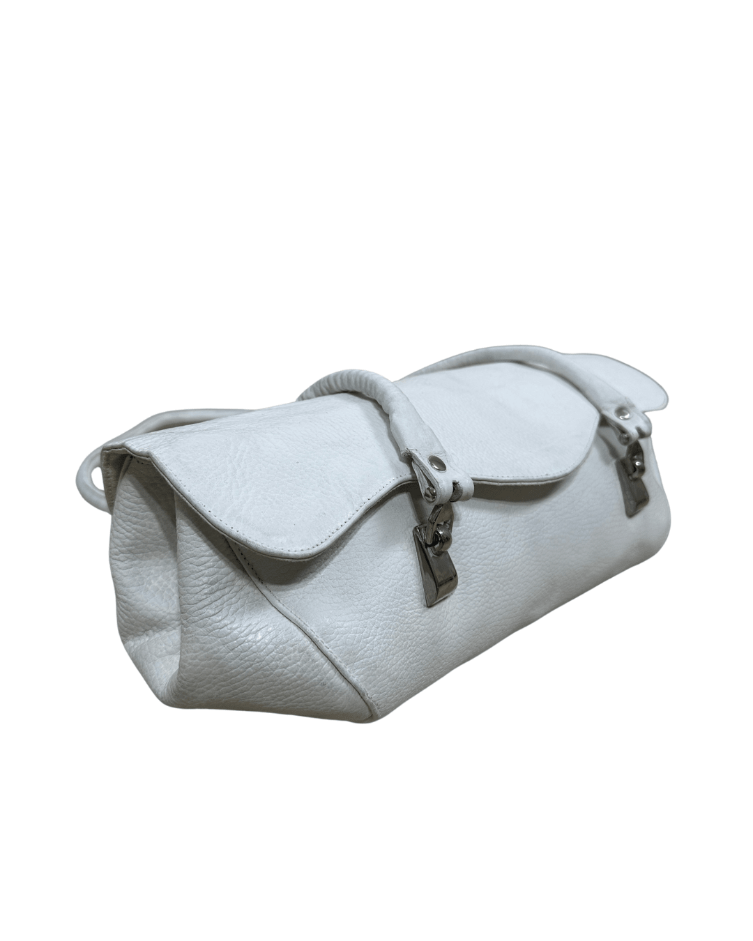 Vintage Y2K Minimalist White Genuine Leather Shoulder Bag - Funkify