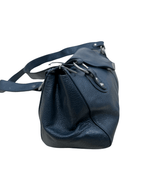 Vintage Y2K Navy Blue Pebbled Genuine Leather Shoulder Bag - Funkify