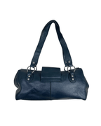 Vintage Y2K Navy Blue Pebbled Genuine Leather Shoulder Bag - Funkify
