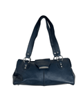 Vintage Y2K Navy Blue Pebbled Genuine Leather Shoulder Bag - Funkify