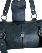 Vintage Y2K Navy Blue Pebbled Genuine Leather Shoulder Bag - Funkify
