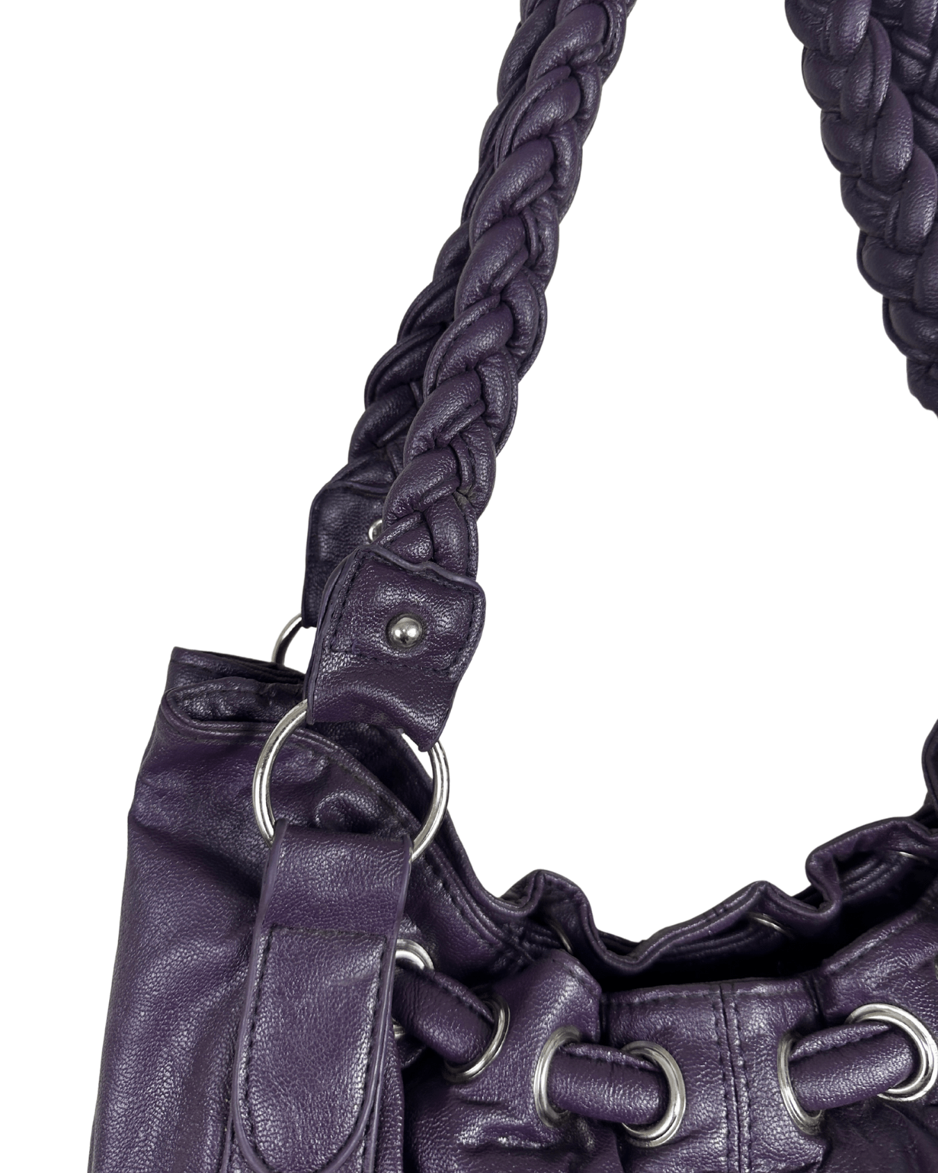 Vintage Y2K Purple Braided Handle Slouch Bag - Funkify