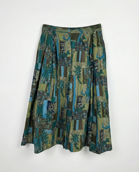 Vintage Catherina Hepfer Button-Front Pleated A-Line Skirt