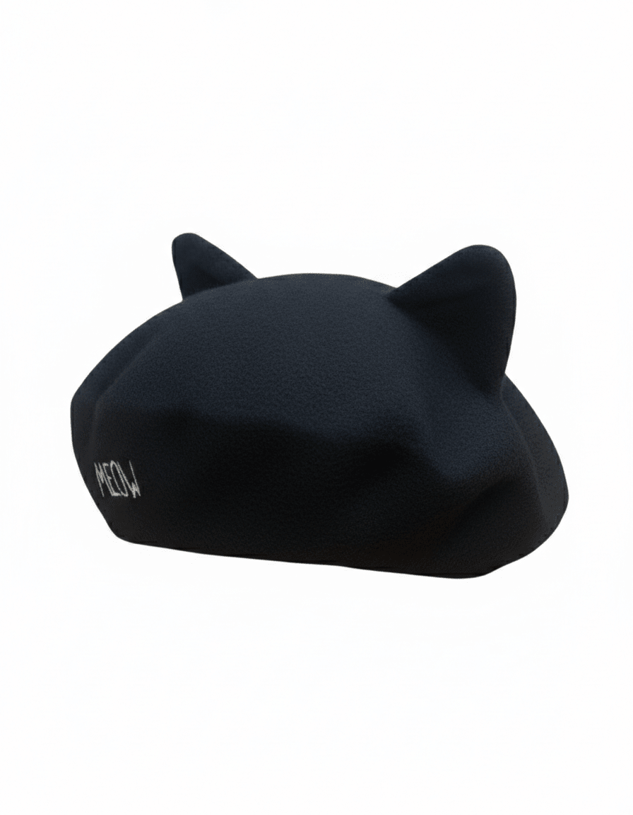 Y2K Aesthetic 'MEOW' Cat Ear Beret - Funkify
