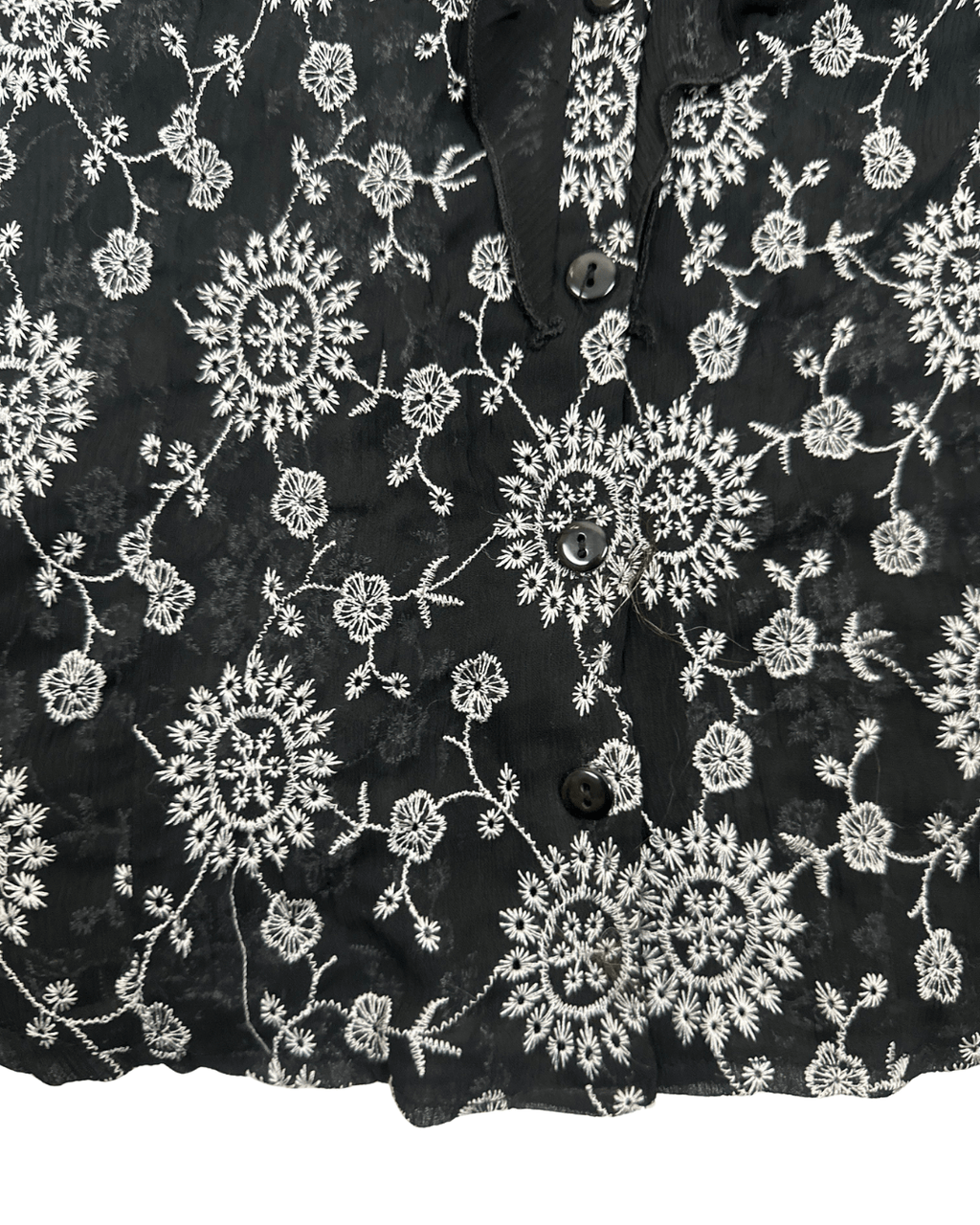 Y2K Babel Sheer Floral Embroidered Ruffle Blouse - Funkify