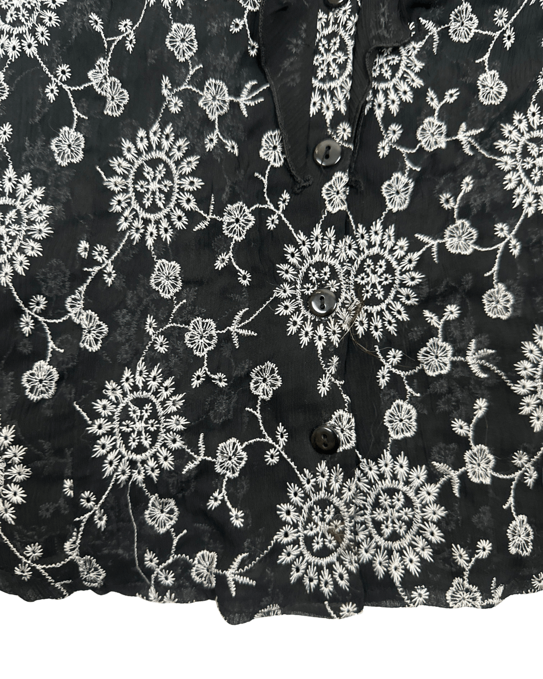 Y2K Babel Sheer Floral Embroidered Ruffle Blouse - Funkify