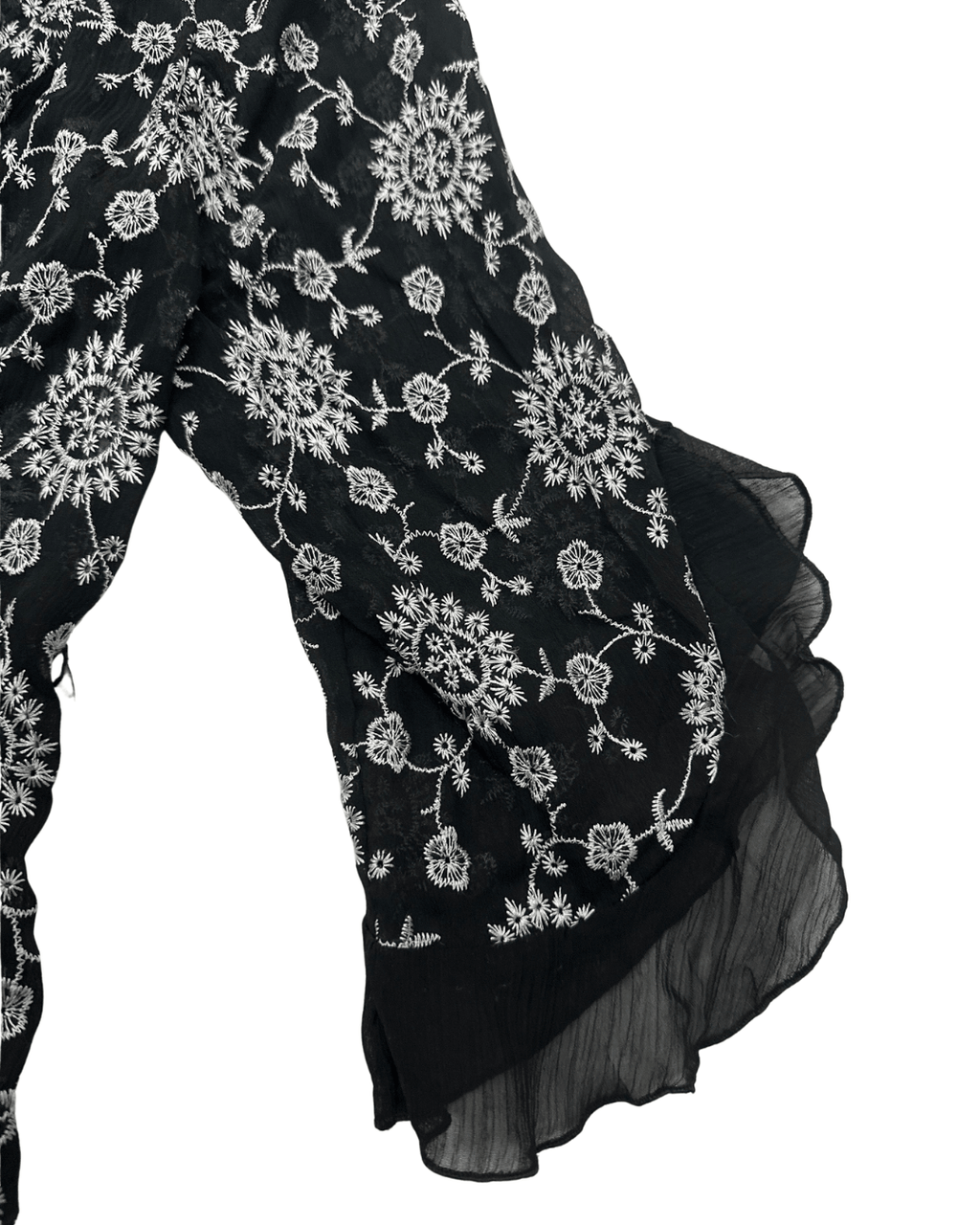 Y2K Babel Sheer Floral Embroidered Ruffle Blouse - Funkify