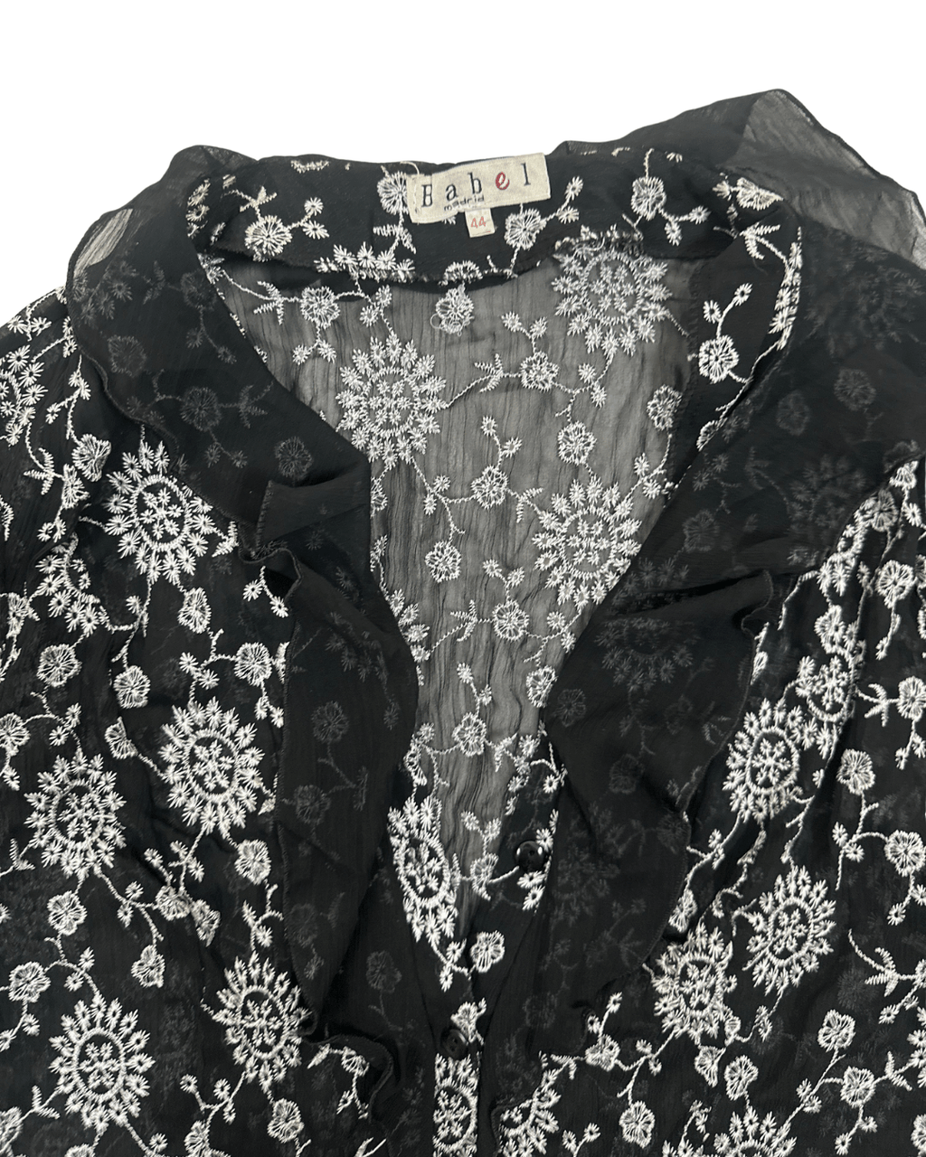 Y2K Babel Sheer Floral Embroidered Ruffle Blouse - Funkify
