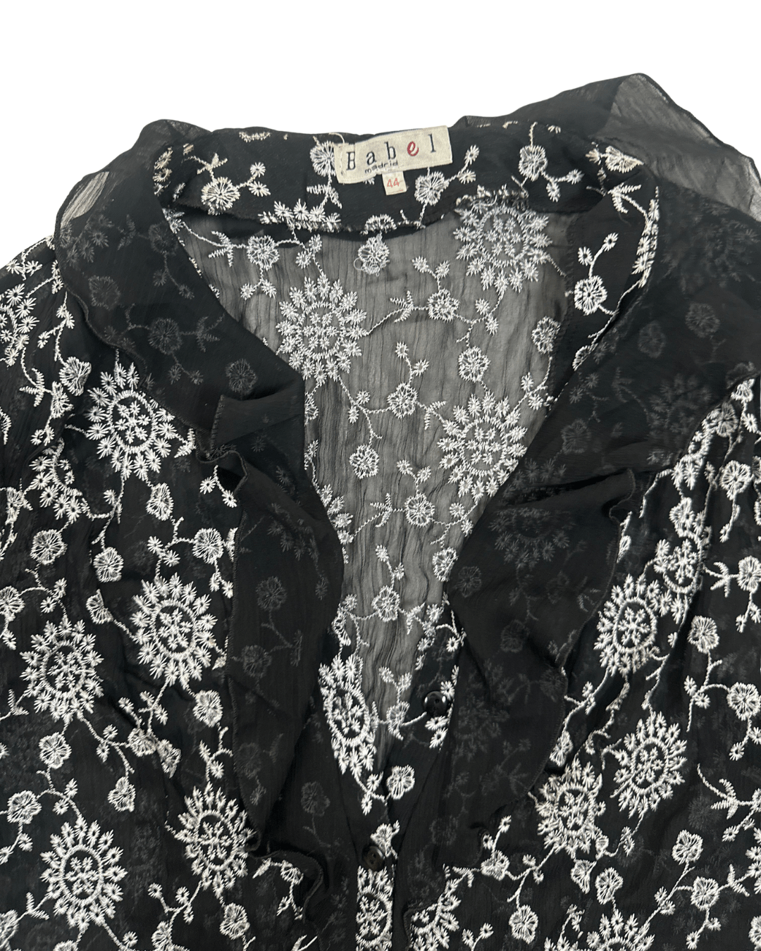 Y2K Babel Sheer Floral Embroidered Ruffle Blouse - Funkify