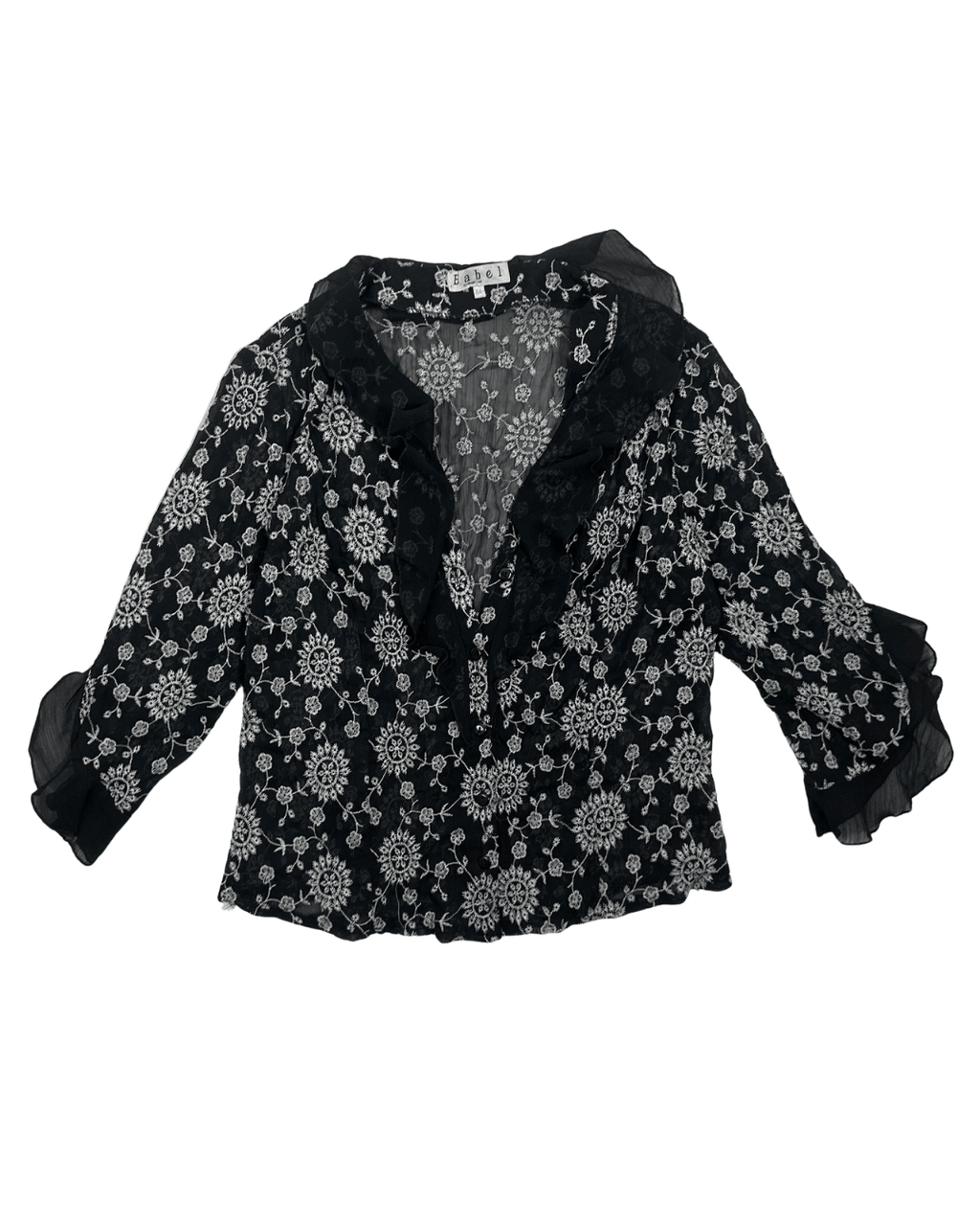 Y2K Babel Sheer Floral Embroidered Ruffle Blouse - Funkify