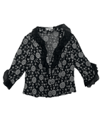 Y2K Babel Sheer Floral Embroidered Ruffle Blouse - Funkify