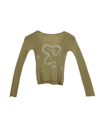 Y2K Beige Ribbed Dragon Top - Small - Funkify
