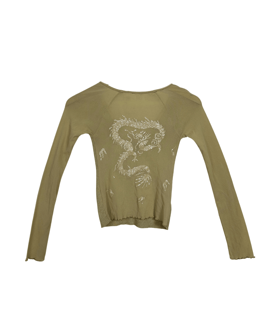 Y2K Beige Ribbed Dragon Top - Small - Funkify