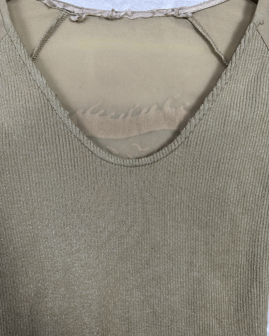 Y2K Beige Ribbed Dragon Top - Small - Funkify