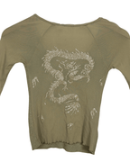 Y2K Beige Ribbed Dragon Top - Small - Funkify