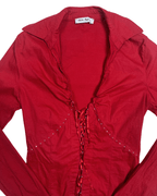 Y2K Bella Sigma Red Lace Up Corset Blouse - Funkify