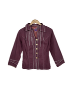 Y2K Burgundy Stitch Detail Fitted Shirt with Wooden Buttons Small - Funkify