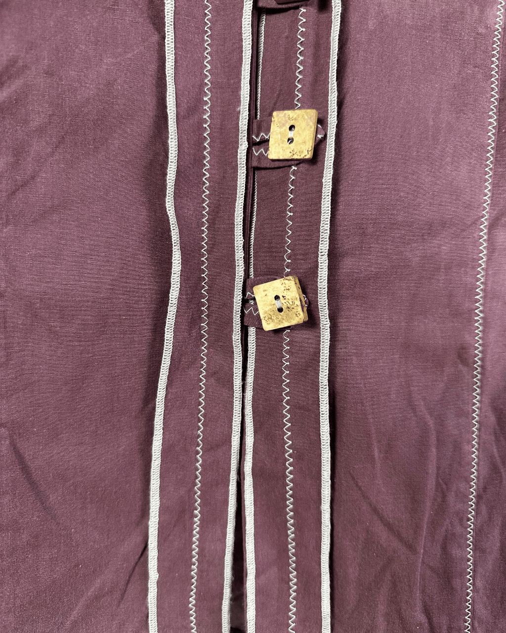 Y2K Burgundy Stitch Detail Fitted Shirt with Wooden Buttons Small - Funkify