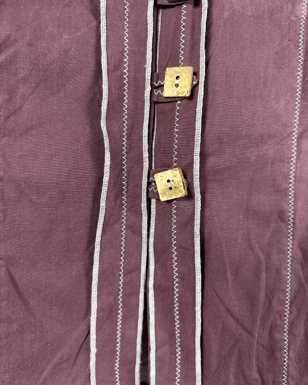 Y2K Burgundy Stitch Detail Fitted Shirt with Wooden Buttons Small - Funkify