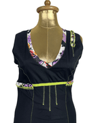 Y2K Cache Cache Black Layered Dress with Floral Ruffle Hem - Funkify