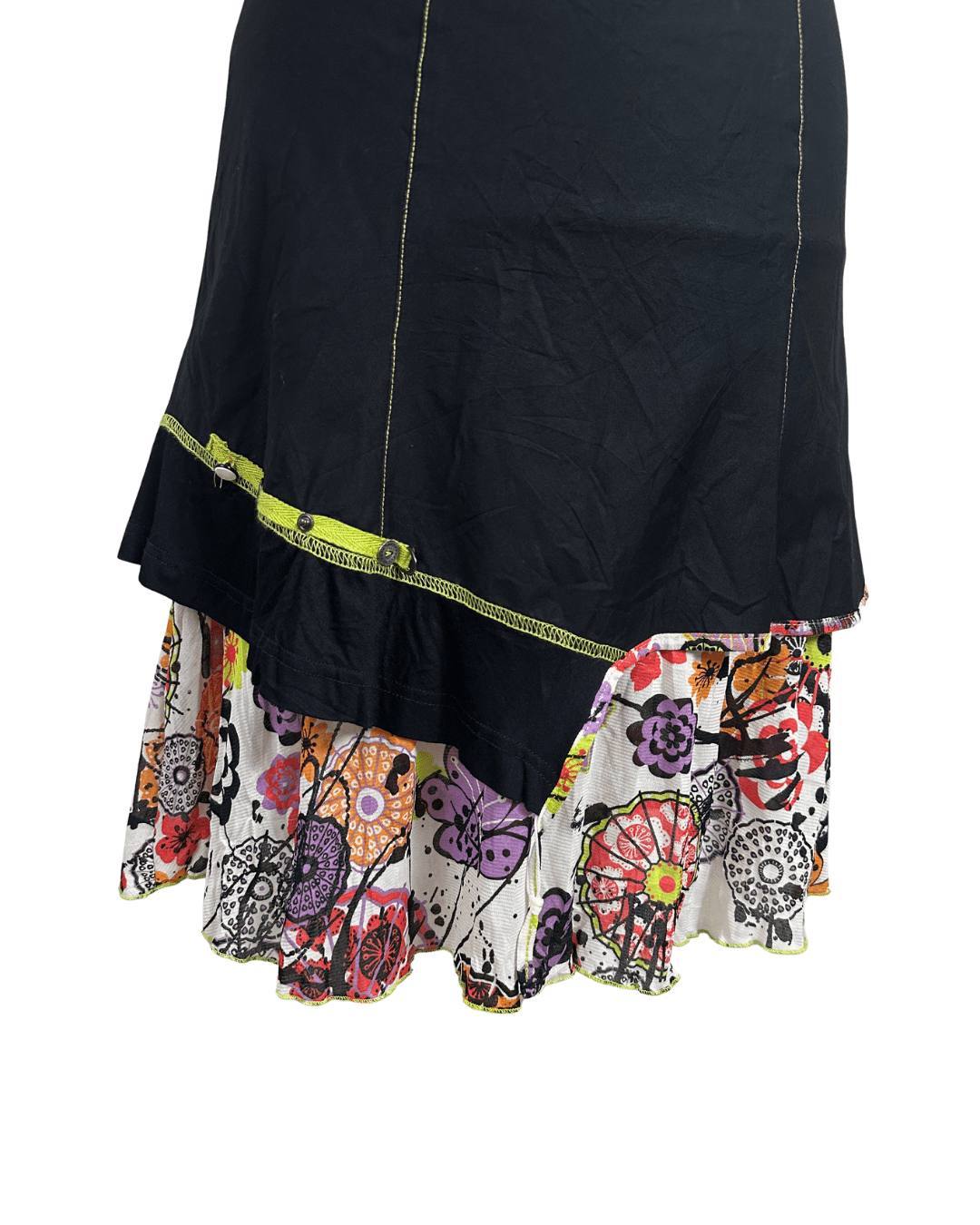 Y2K Cache Cache Black Layered Dress with Floral Ruffle Hem - Funkify