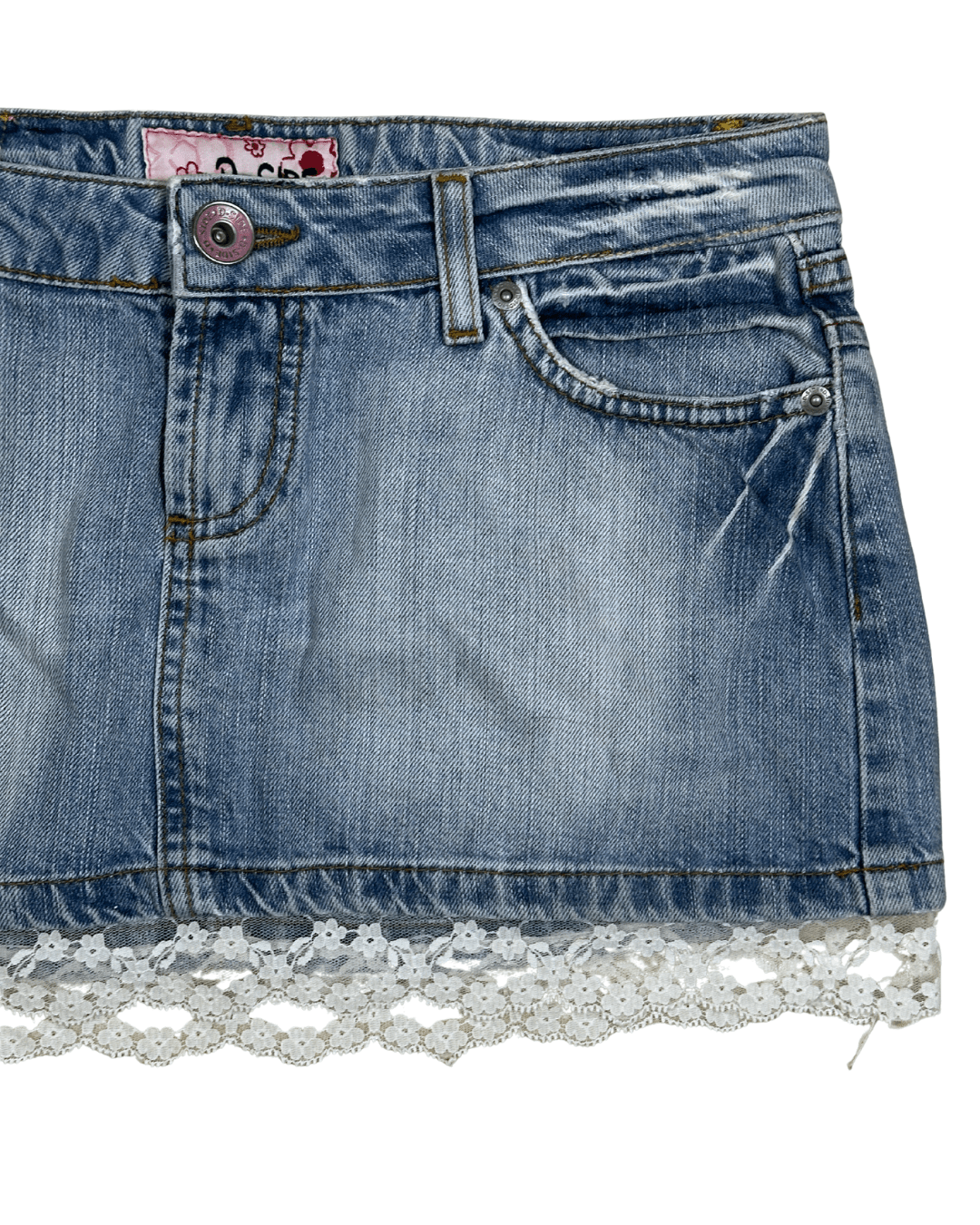 Y2K D - Side Cutecore Denim Mini Skirt w/ Lace - W28 - Funkify