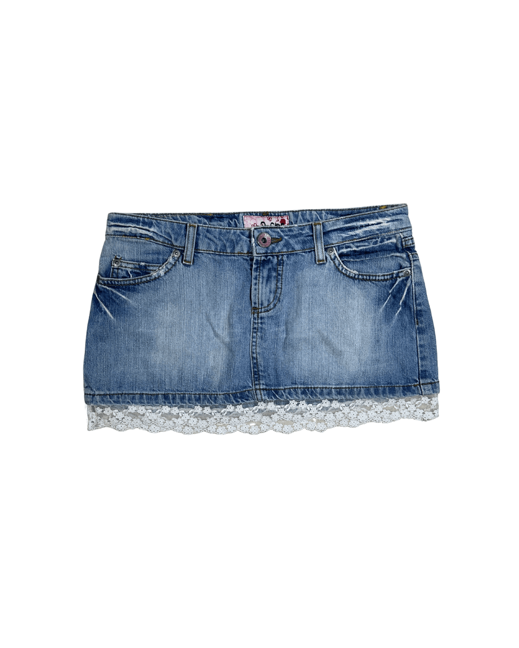 Y2K D - Side Cutecore Denim Mini Skirt w/ Lace - W28 - Funkify