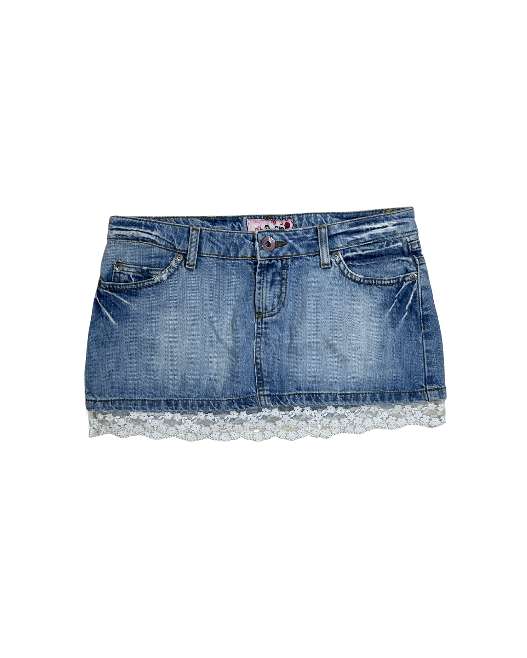 Y2K D - Side Cutecore Denim Mini Skirt w/ Lace - W28 - Funkify