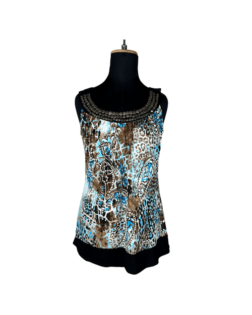 Y2K Dresbarn animal print tank top with studded collar, size medium