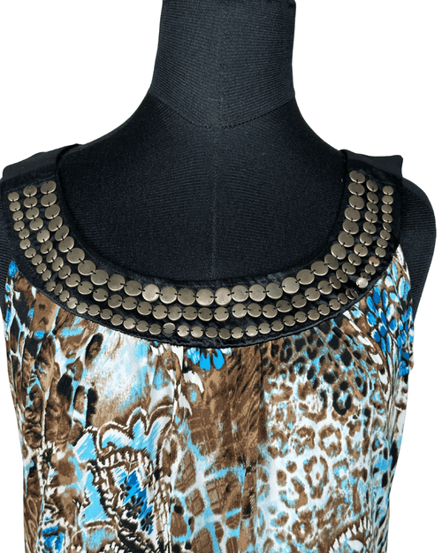 Y2K Dresbarn animal print tank top with studded collar, size medium