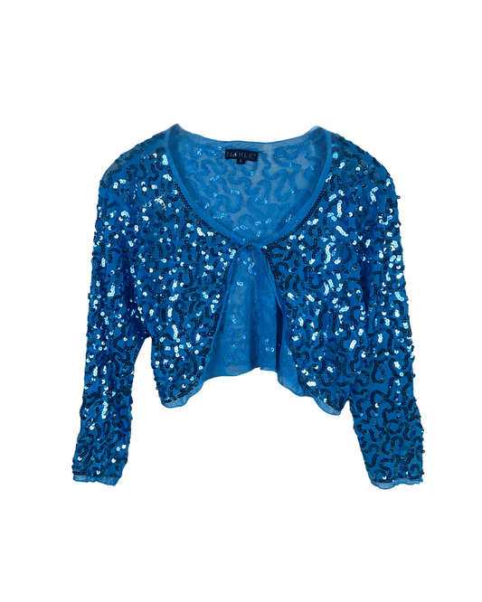 Y2K Electric Blue Sequin Cardigan - Small - Funkify