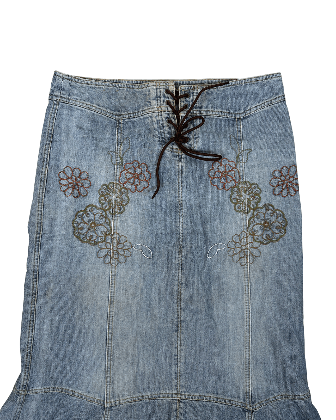 Y2K Embroidered Midi Denim Skirt - Funkify