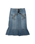Y2K Embroidered Midi Denim Skirt - Funkify